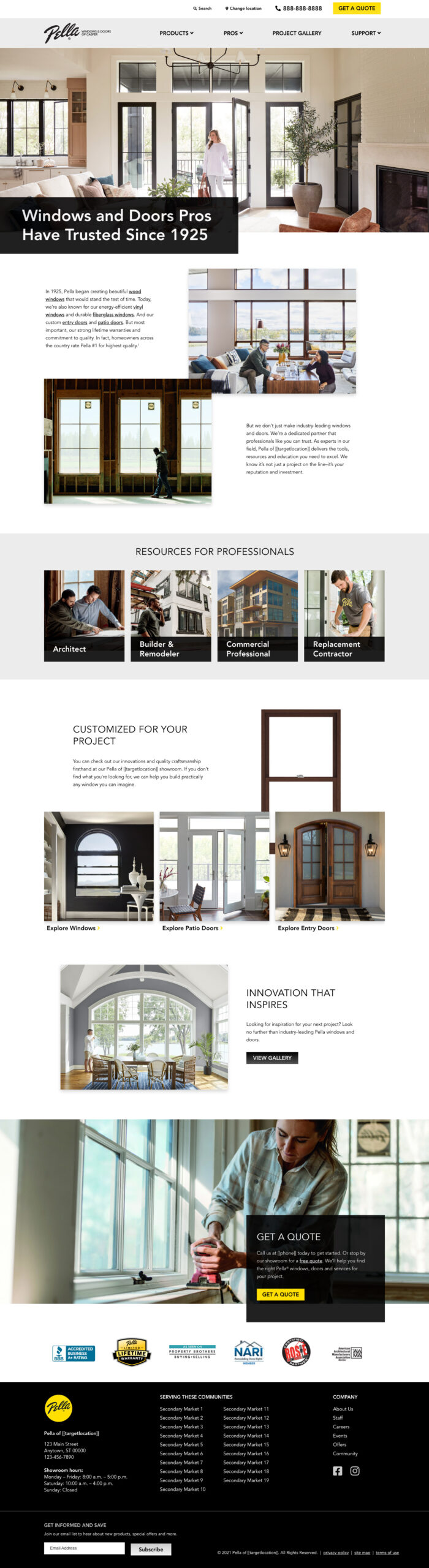 Pella Trade home page design