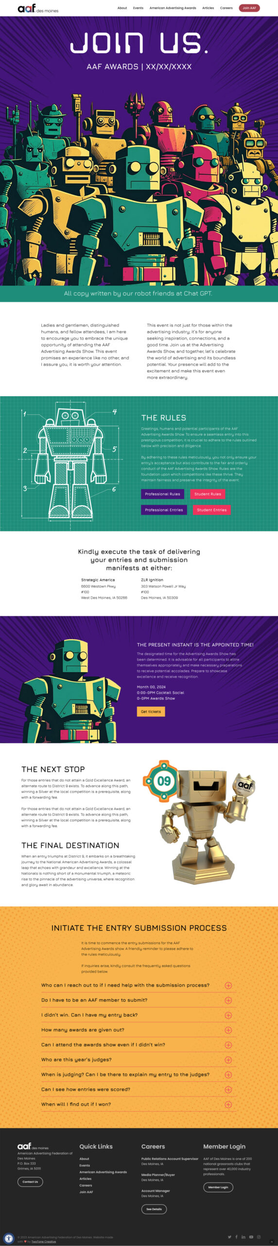 Addys Award landing page design