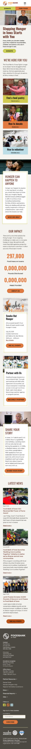 Food Bank of Iowa Home page design for mobile