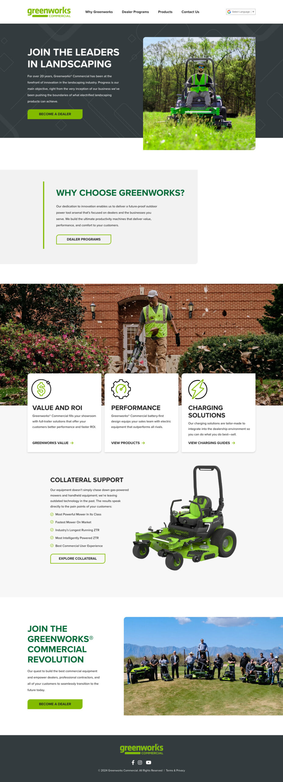 Greenworks landing page