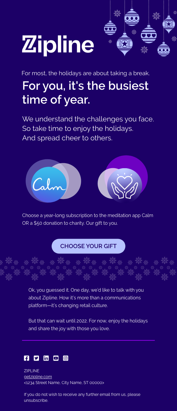 Zipline holiday email